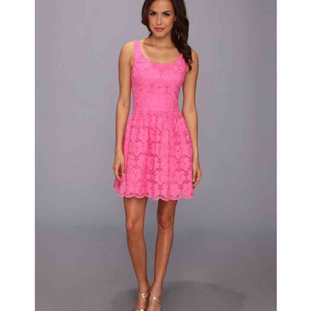 NWT LILLY PULITZER CHARLESTON PINK CALHOUN EYELET LACE DRESS 14 XL